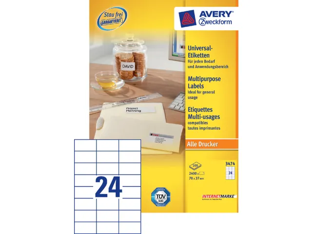 Etiquette Avery Zweckform 3474 70x37mm blanc 2400 pièces