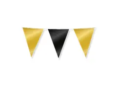 Slinger Folie vlaggen Party Flag Foil Goud-Zwart 30cmx10m
