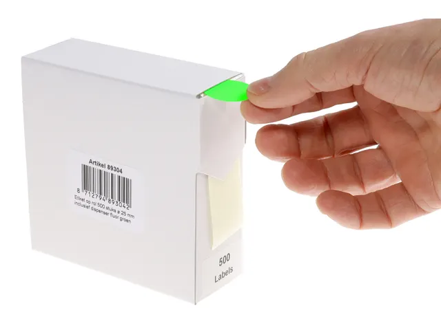 Etiketten Op Rol 25mm Fluor Groen Met Dispenser 500 Stuks
