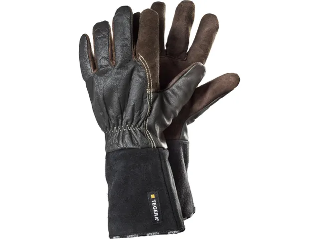 Tegera 132A lederen lashandschoenen, bruin/zwart, maat 9, per 12 paar