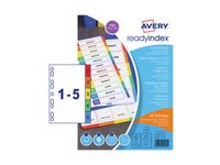 Tabbladen Avery Readyindex A4 karton 9-gaats 5-delig 1-5 assorti