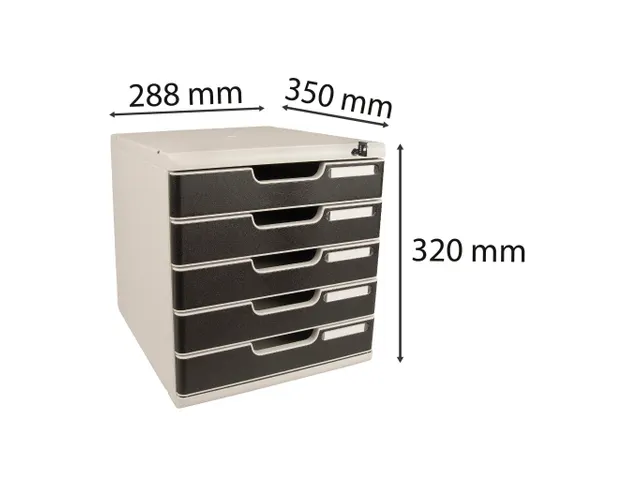 Ladenbox Modulo A4 5 Lades Afsluitbaar Met Sleutel Zwart