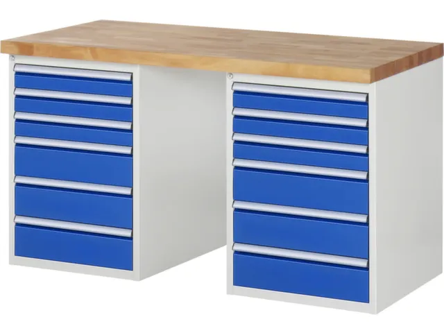 werkbank,HxBxD 890x1500x700mm,beukblad,draagverm. 750kg,2containers