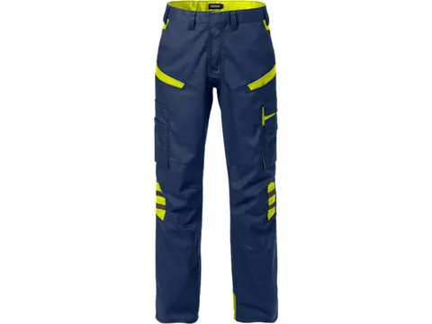 Fristads 2554 STFP dames P/COT werkbroek, marineblauw/fluo geel, maat