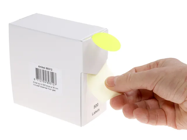 Etiquette sur rouleau 35mm jaune fluo + dévidoir 500 pièces
