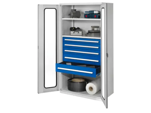 Materiaalkast Vensterdeuren 1950x1000x600mm 2legborden 5laden Ral7035