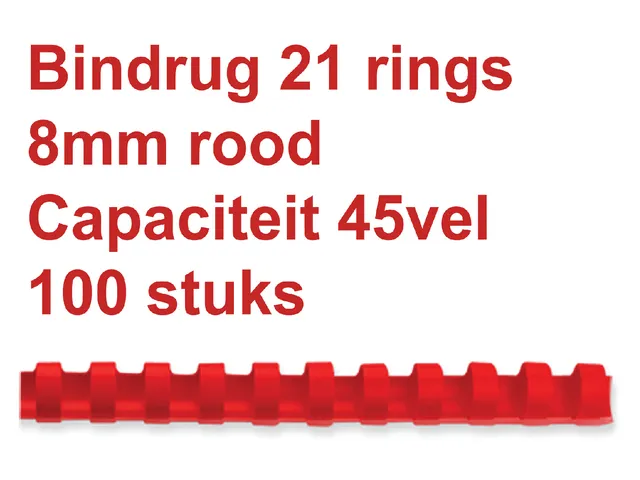 Bindrug GBC 8mm 21-rings A4 rood 100stuks