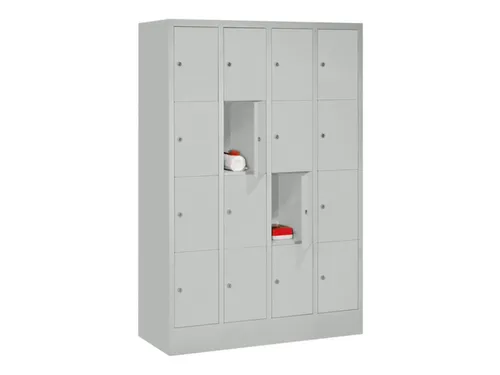 lockerkast,HxBxD 1518x1200x500mm,4x4vakken,RAL7035,front RAL7035