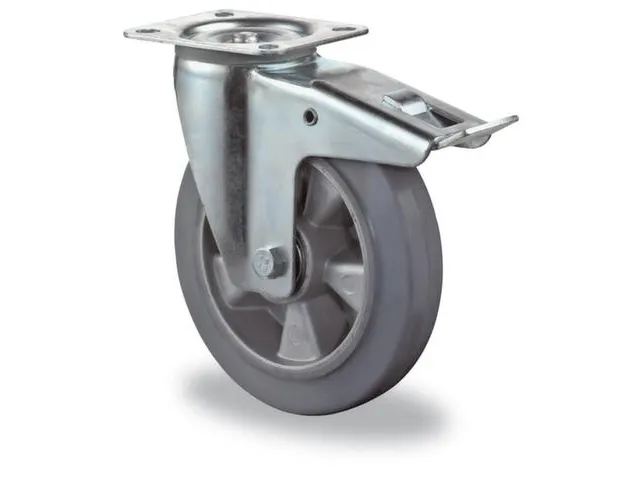 Zwenkwiel Met Dubbele Rem 220kg 125x50mm Elastische Banden Grijs