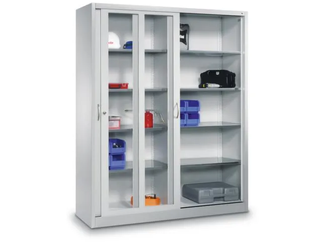 venster-schuifdeurkast,RAL 7035,HxBxD 1950x1200x400mm,4xStalen bodem