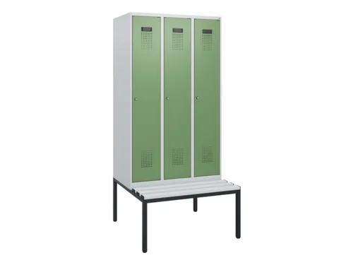 locker met bank,HxBxD 1950x900x815mm,3vak,vak B 300mm,cilinderslot