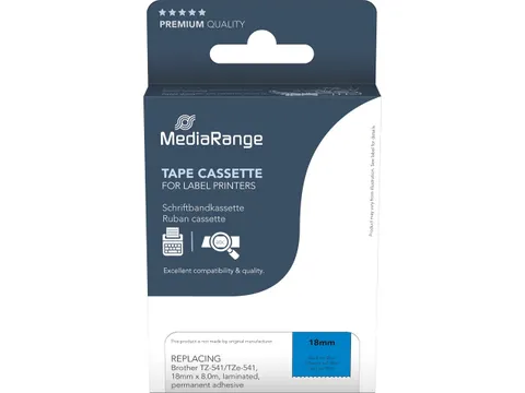 Labeltape voor Brother Tz541 18mmx8m zwart op blauw gelamineerd