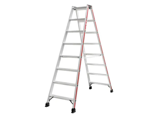 trapladder,beide zijden,2x8treden,Stand H 1,34m,balk L 2,02m,aluminium