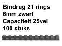 Anneaux de reliure Fellowes 6mm 21 anneaux A4 noir 100 pièces