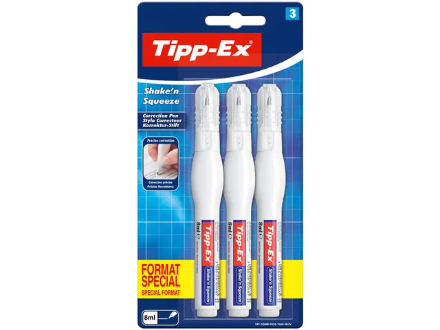 Correctiepen Tipp-ex Shake 'n Squeeze 8ml blister à 3 stuks