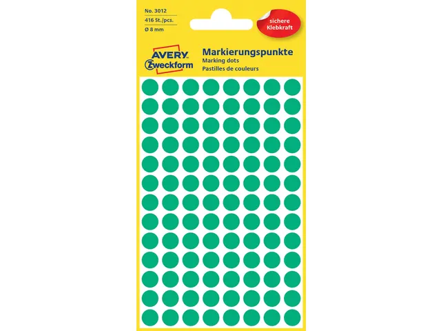 Etiquette Avery Zweckform 3012 Rond 8mm Vert 416 pcs