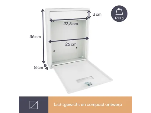 Brievenbus Ibiza Wit met naamplaatje incl. 2 sleutels 36x26x8cm
