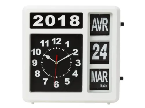 Flipover Wandklok Met Kalender 31x31cm Frans