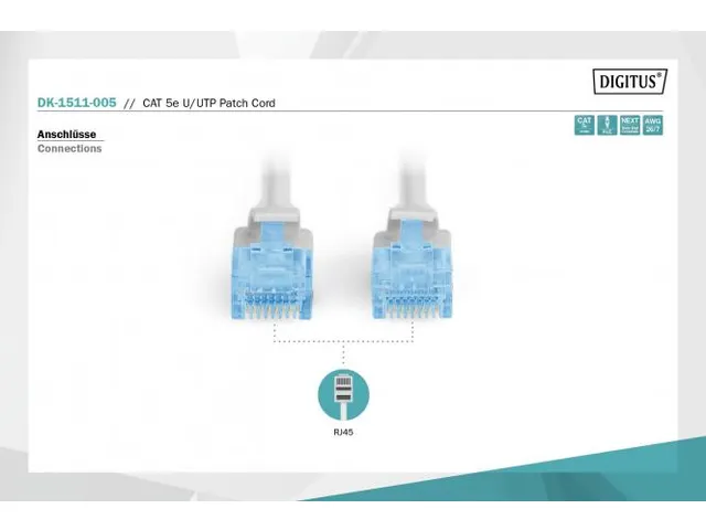 CAT 5e U-UTP patchkabel Cu PVC AWG 26/7 Lengte 0,5m Grijs