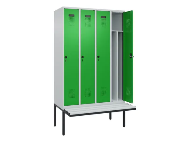 locker met bank,voor scheiding van kleding,HxBxD 2120x1200x815mm,4vak