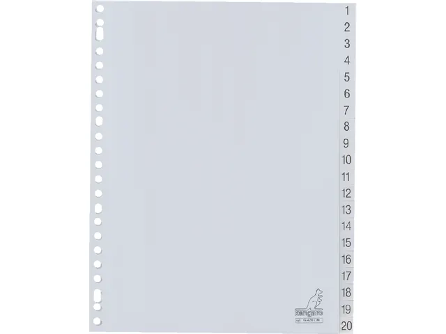 Tabbladen Kangaro A4 23-Gaats G420CM 1-20 Genummerd Grijs Pp