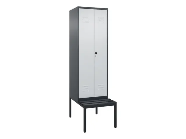 PBM-locker met bank,HxBxD 2120x600x815mm,2vak,vak B 300mm,draaigrendel