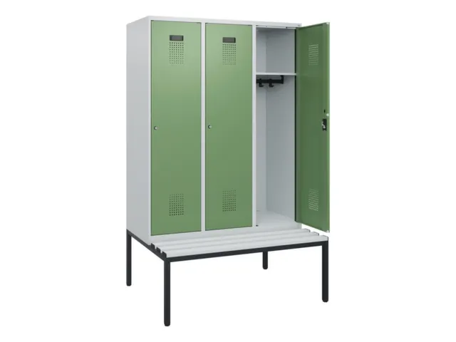 locker met bank,HxBxD 1950x1200x815mm,3vak,vak B 400mm,cilinderslot