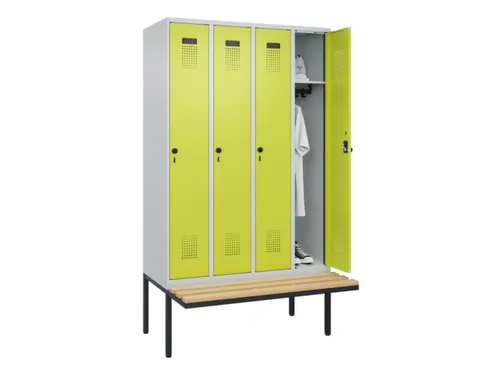 locker met bank,HxBxD 2120x1200x815mm,4vak,vak B 300mm,draaigrendel