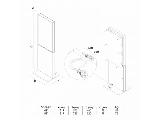 Digitale Totem Smart Line Zwart 55 inch Samsung scherm met Touchfolie