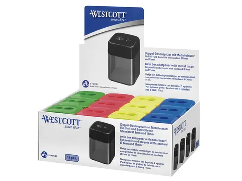 Puntenslijper Westcott dubbel metalen slijper in vierkant opvangbakje