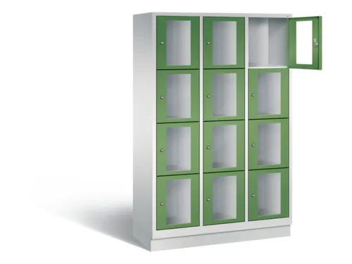 Lockerkast 1800x1200x500mm 3x4 vakken Cilinderslot, Sokkel, RAL6011