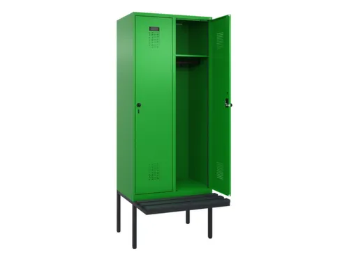 locker met bank,HxBxD 2120x800x815mm,2vak,vak B 400mm,draaigrendel