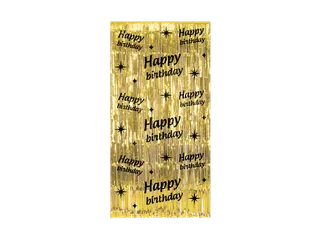 Feestgordijn Classy Party Curtain 'Happy Birthday' Goud-Zwart 1x2m - 1