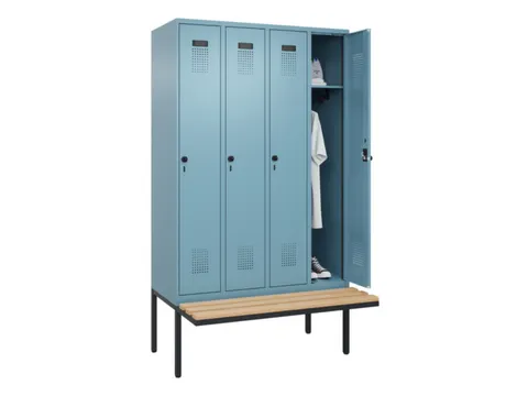 locker met bank,HxBxD 2120x1200x815mm,4vak,vak B 300mm,draaigrendel