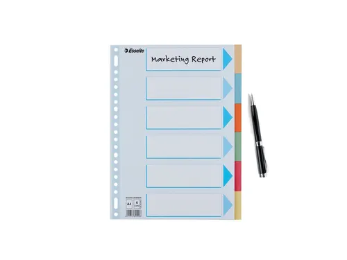 Tabbladen Esselte Premium A4 6-delig karton 23-rings assorti