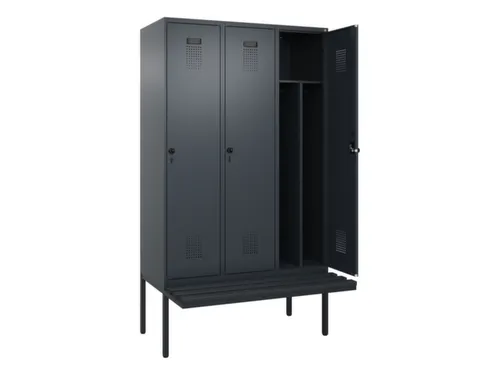 locker met bank,voor scheiding van kleding,HxBxD 2120x1200x815mm,3vak