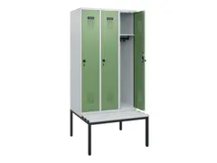 locker met bank,HxBxD 1950x900x815mm,3vak,vak B 300mm,draaigrendel