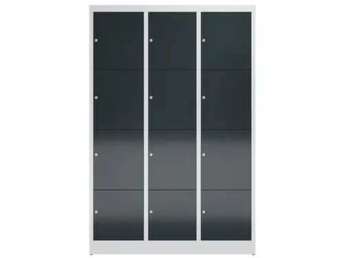 Lockerkast 1800x1185x500mm 3x4 vakken cilinderslot, sokkel, RAL7016