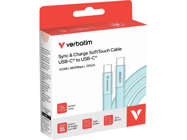 30276 VERBATIM Softtouch Kabel USB-C USB-C 1,20m 100 W blauw 480Mbit/s