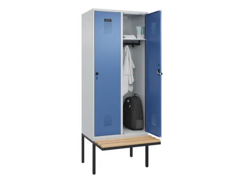 locker met bank,HxBxD 2120x800x815mm,2vak,vak B 400mm,draaigrendel