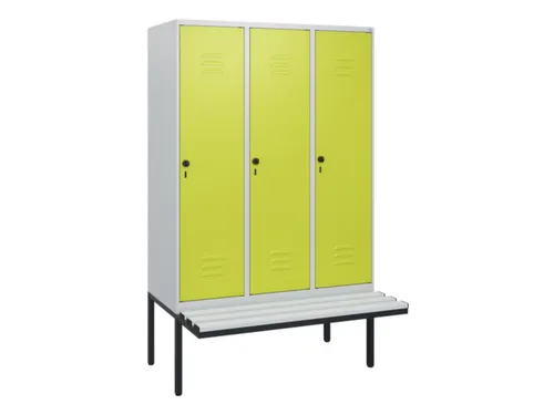 locker met bank,HxBxD 1950x1200x815mm,3vak,vak B 400mm,draaigrendel