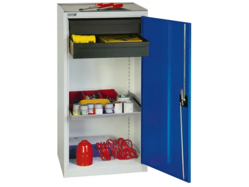 Gereedschapskast 1000x500x500mm 1legbord 2laden Ral7035 Front Ral5010