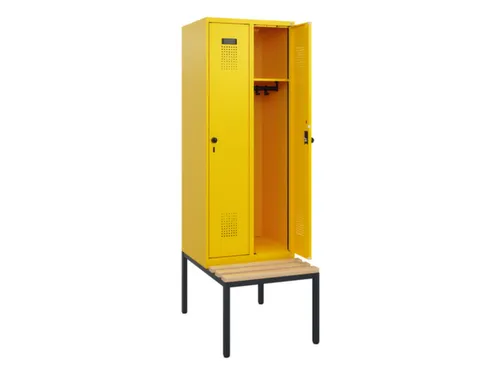 locker met bank,HxBxD 1950x600x815mm,2vak,vak B 300mm,draaigrendel