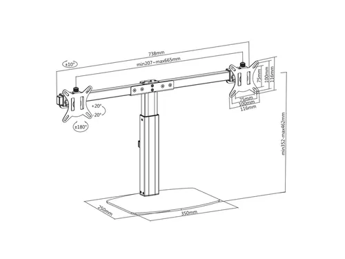 Monitorarm ACT office gasveer crossbar 2 schermen