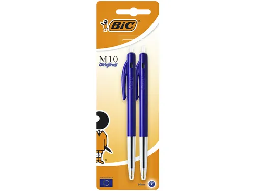Balpen Bic M10 medium blauw blister à 2 stuks