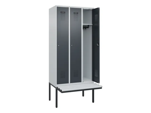 locker met bank,HxBxD 2120x900x815mm,3vak,vak B 300mm,cilinderslot