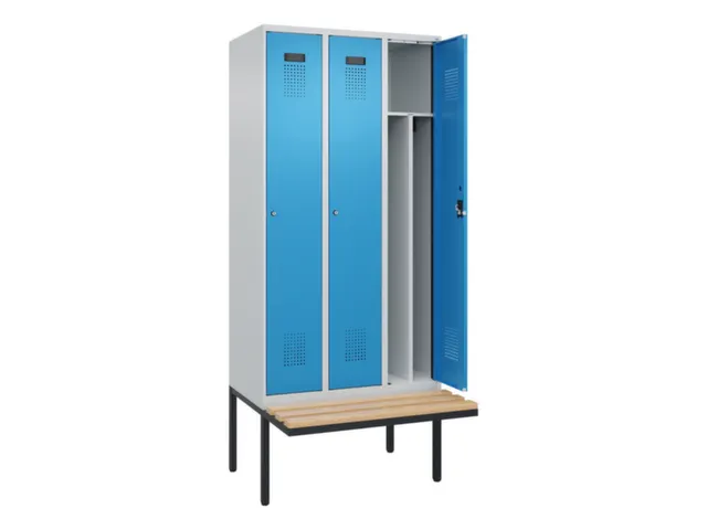 locker met bank,voor scheiding van kleding,HxBxD 2120x900x815mm,3vak