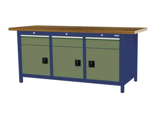werkbank,HxBxD 860x2000x750mm,onderstel RAL5013,fronten RAL6011
