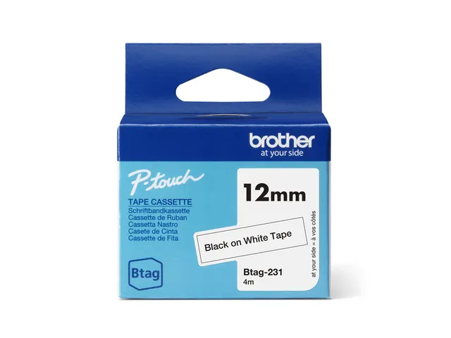 Labeltape Brother Ptouch Btag-231 12mm zwart op wit