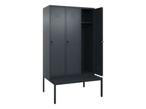 locker met bank,HxBxD 2120x1200x815mm,3vak,vak B 400mm,draaigrendel